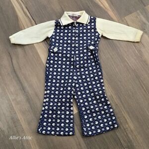 Healthtex Football Baby Boy Blue Red Jumper One Piece Collar Zip Vintage 24 m 2T